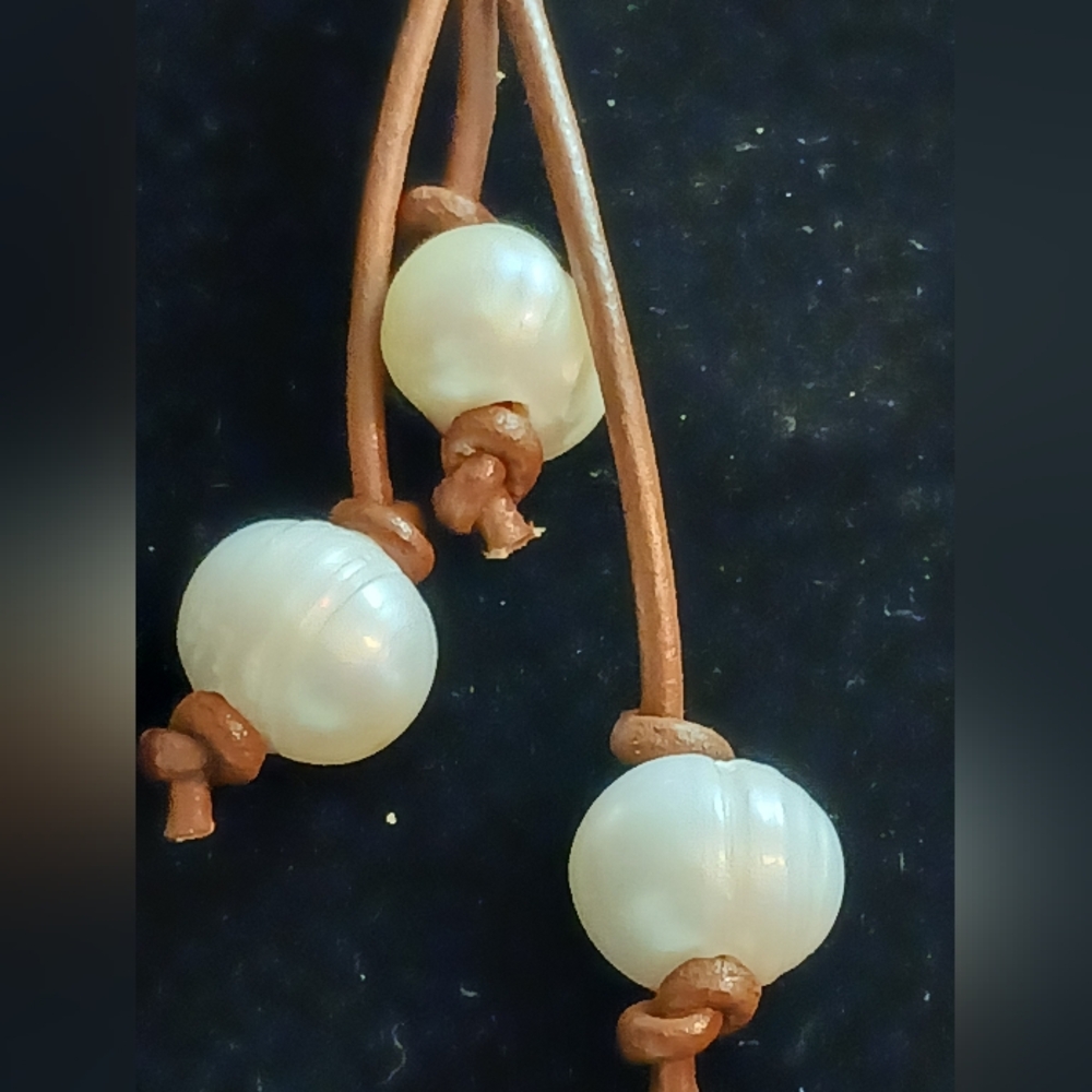 Freshwater Pearl And Leather Tassel Necklace, 35 Inches - Picture 5 of 11